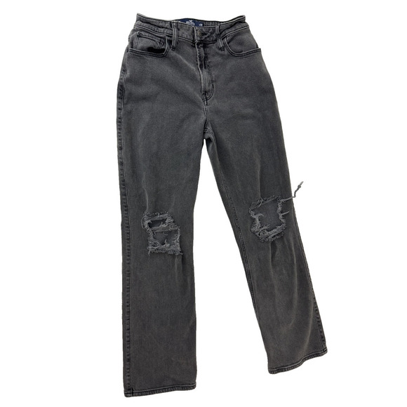 Grunge Hollister Ultra High Rise Dad Jeans Black 26 Distressed Women Size 2R 26R - Picture 1 of 9